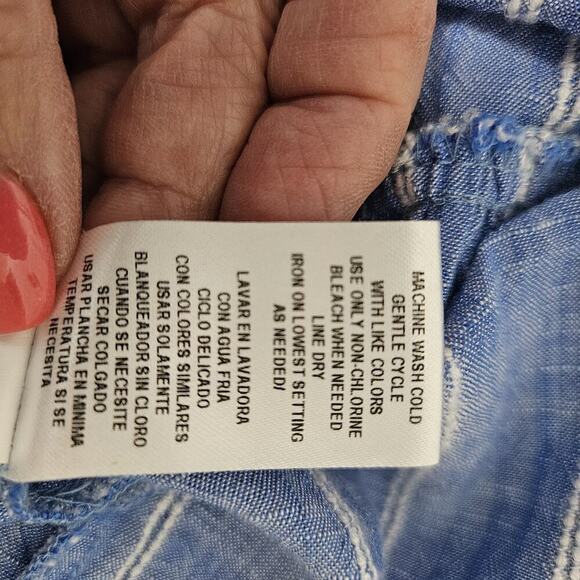 Signature by Robbie Bee Boho Blue and White Stripe Tiered Dress Bell Sleeve Sz S - Picture 11 of 12